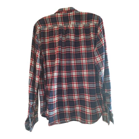 Denim & Flower Flannel Collection Button Up Pockets Red White Blue Plaid L Slim - Picture 3 of 12